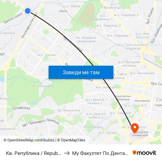 Кв. Република / Republika Qr. (0895) to Му Факултет По Дентална Медицина map