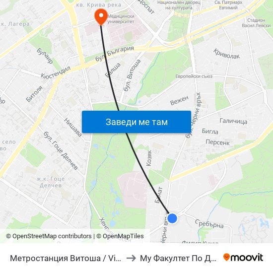 Метростанция Витоша / Vitosha Metro Station (0909) to Му Факултет По Дентална Медицина map