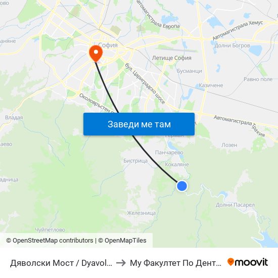 Дяволски Мост / Dyavolski Bridge (0557) to Му Факултет По Дентална Медицина map