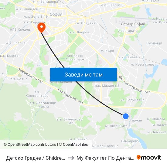 Детско Градче / Children’S Town (0535) to Му Факултет По Дентална Медицина map