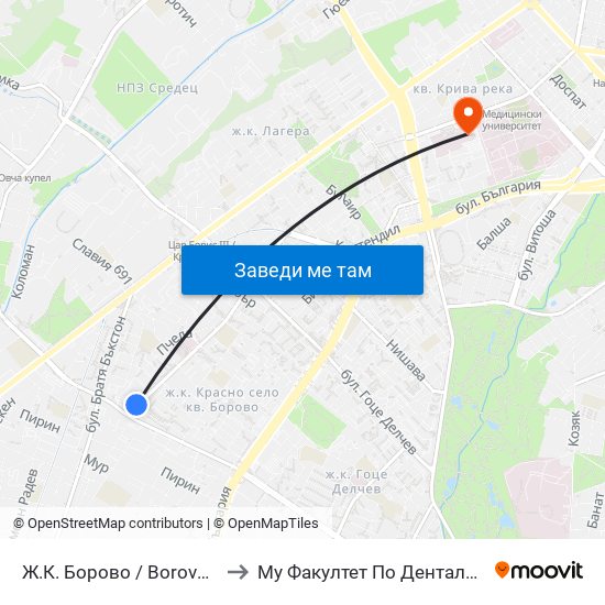 Ж.К. Борово / Borovo Sq. (0580) to Му Факултет По Дентална Медицина map
