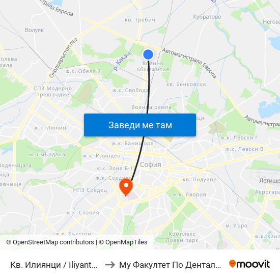Кв. Илиянци / Iliyantsi Qr. (0847) to Му Факултет По Дентална Медицина map