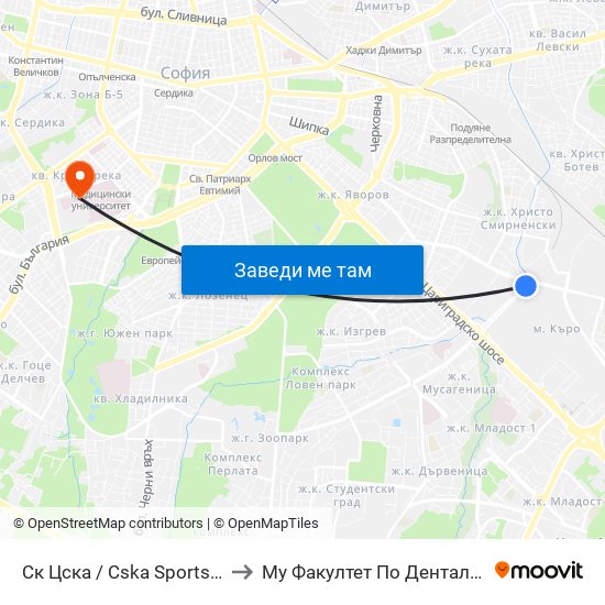 Ск Цска / Cska Sports Club (1151) to Му Факултет По Дентална Медицина map