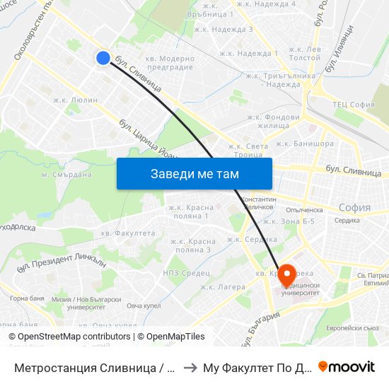 Метростанция Сливница / Slivnitsa Metro Station (1063) to Му Факултет По Дентална Медицина map