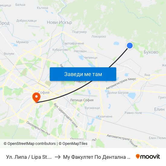 Ул. Липа / Lipa St. (2535) to Му Факултет По Дентална Медицина map