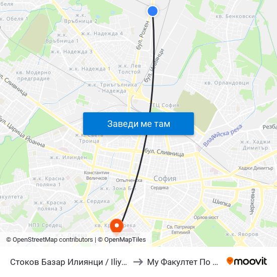 Стоков Базар Илиянци / Iliyantsi Commodity Market (2456) to Му Факултет По Дентална Медицина map