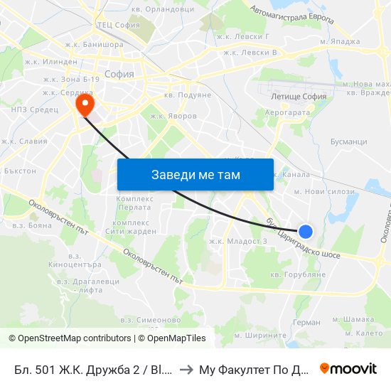 Бл. 501 Ж.К. Дружба 2 / Bl. 501, Druzhba 2 Qr. (0225) to Му Факултет По Дентална Медицина map
