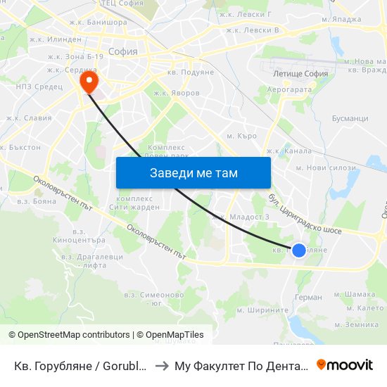 Кв. Горубляне / Gorublyane Qr. (0830) to Му Факултет По Дентална Медицина map
