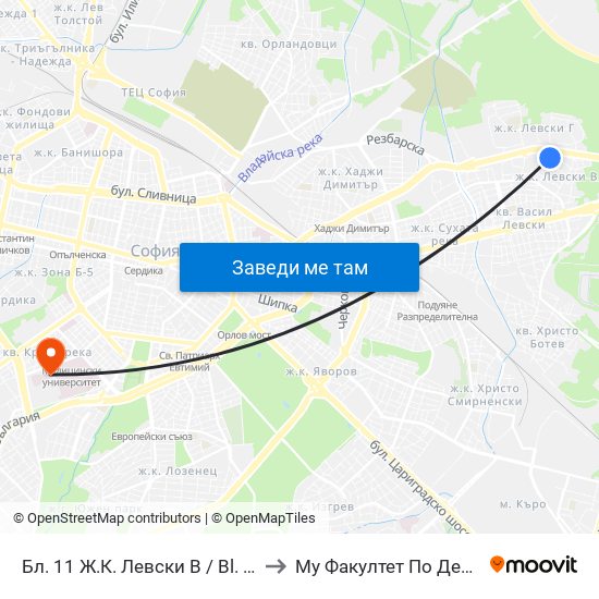 Бл. 11 Ж.К. Левски В / Bl. 11, Levski V Qr. (0130) to Му Факултет По Дентална Медицина map