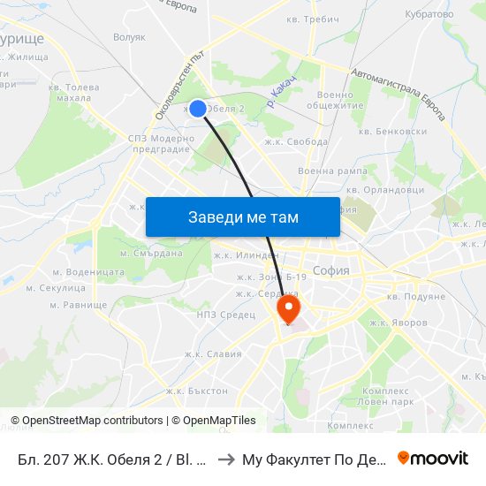 Бл. 207 Ж.К. Обеля 2 / Bl. 207, Obelya 2 Qr. (0163) to Му Факултет По Дентална Медицина map