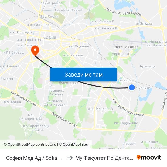 София Мед Ад / Sofia Med Jsc (0975) to Му Факултет По Дентална Медицина map