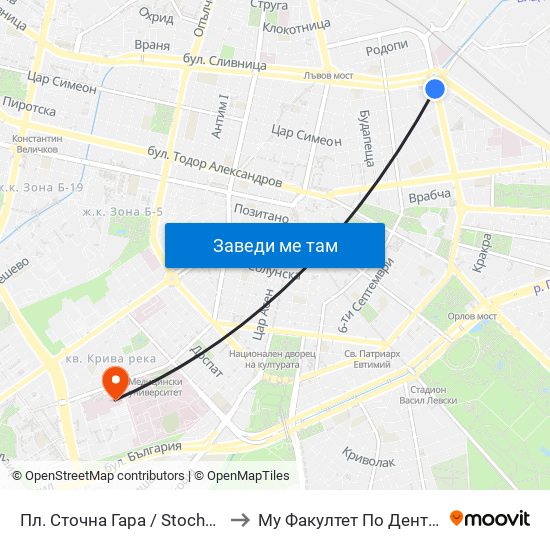 Пл. Сточна Гара / Stochna Gara Sq. (1319) to Му Факултет По Дентална Медицина map