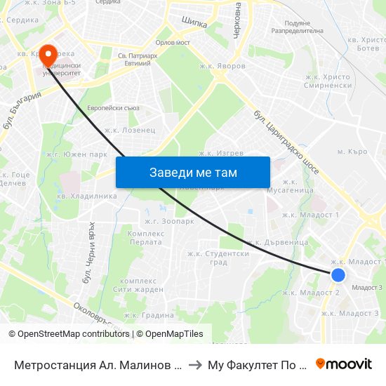 Метростанция Ал. Малинов / Al. Malinov Metro Station (0170) to Му Факултет По Дентална Медицина map