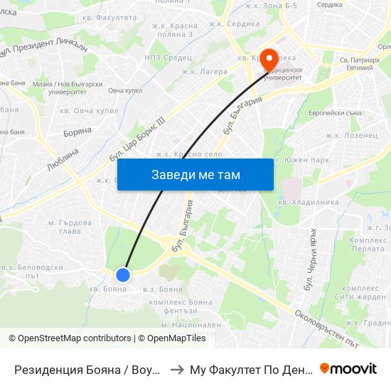 Резиденция Бояна / Boyana Residence (1439) to Му Факултет По Дентална Медицина map