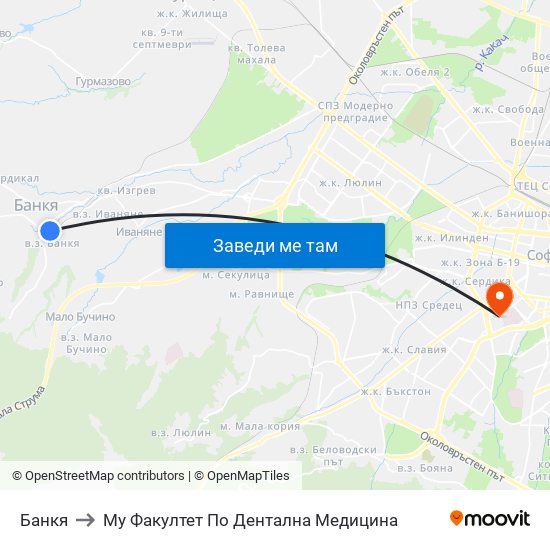 Банкя to Му Факултет По Дентална Медицина map