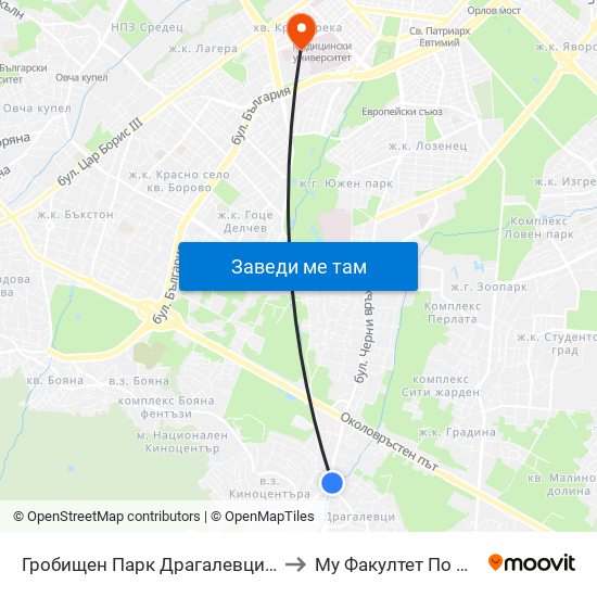 Гробищен Парк Драгалевци / Dragalevtsi Cemetery (6694) to Му Факултет По Дентална Медицина map