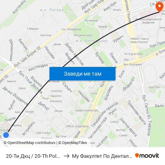 20-Ти Дкц / 20-Th Polyclinic (0016) to Му Факултет По Дентална Медицина map