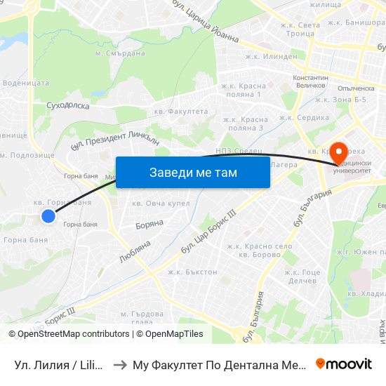 Ул. Лилия / Liliya St. to Му Факултет По Дентална Медицина map