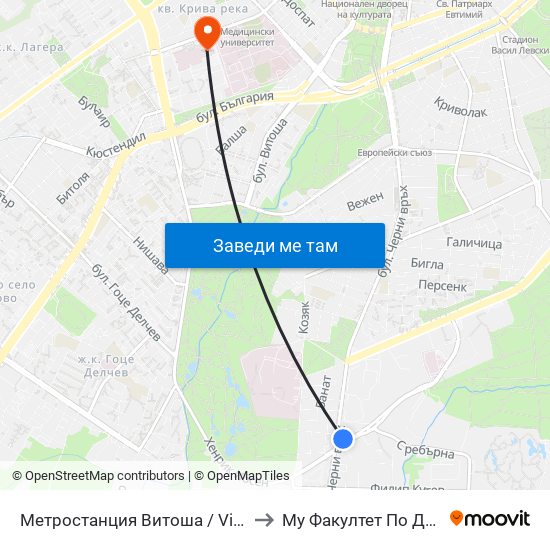 Метростанция Витоша / Vitosha Metro Station (0911) to Му Факултет По Дентална Медицина map