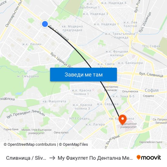 Сливница / Slivnitsa to Му Факултет По Дентална Медицина map