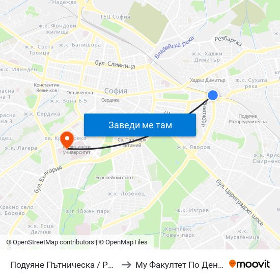 Подуяне Пътническа / Poduyane Patnicheska to Му Факултет По Дентална Медицина map