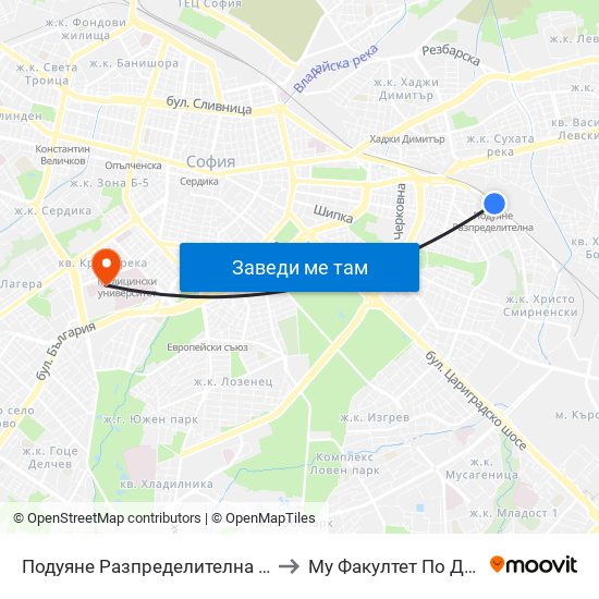 Подуяне Разпределителна / Poduyane Razpredelitelna to Му Факултет По Дентална Медицина map