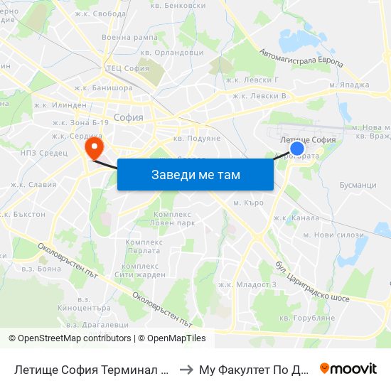 Летище София Терминал 1 / Sofia Airport Terminal 1 to Му Факултет По Дентална Медицина map