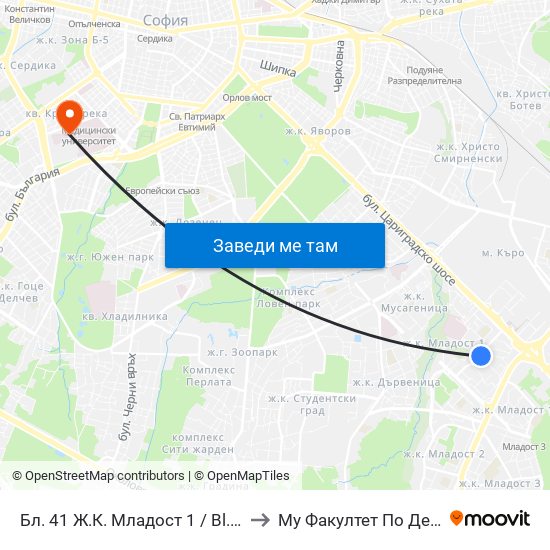 Бл. 41 Ж.К. Младост 1 / Bl. 41, Mladost 1 Qr. (0209) to Му Факултет По Дентална Медицина map