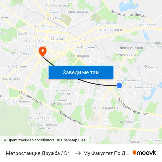 Метростанция Дружба / Druzhba Metro Station (0235) to Му Факултет По Дентална Медицина map