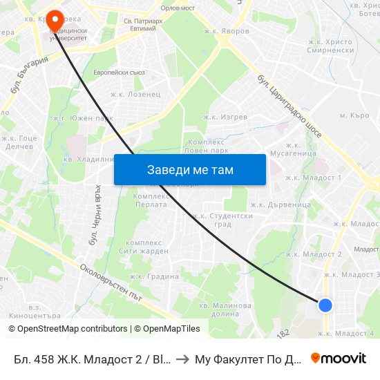 Бл. 458 Ж.К. Младост 2 / Bl. 458, Mladost 2 Qr. (2754) to Му Факултет По Дентална Медицина map