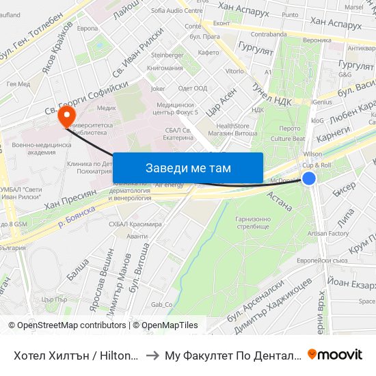 Хотел Хилтън / Hilton Hotel (0399) to Му Факултет По Дентална Медицина map