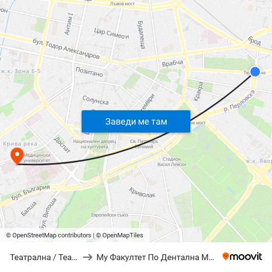 Театрална / Teatralna to Му Факултет По Дентална Медицина map