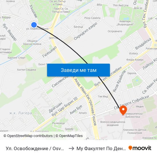 Ул. Освобождение / Osvobozhdenie St. (2098) to Му Факултет По Дентална Медицина map
