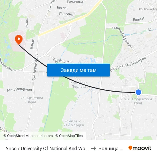 🎓 Унсс / University Of National And World Economy (1691) to Болница Лозенец map