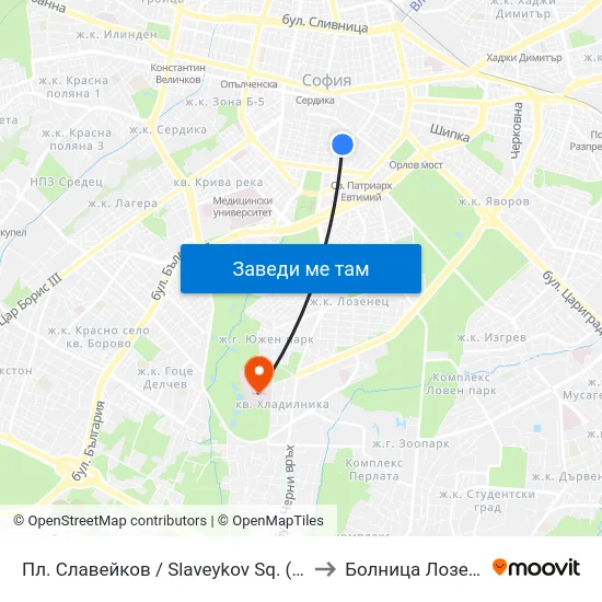 Пл. Славейков / Slaveykov Sq. (1908) to Болница Лозенец map