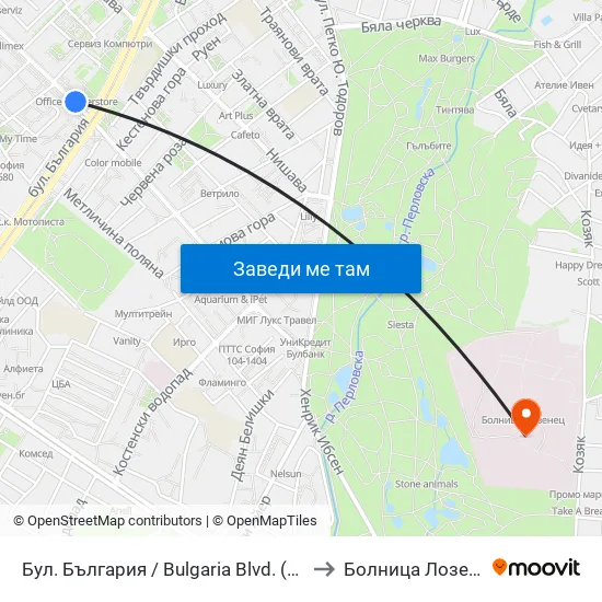 Бул. България / Bulgaria Blvd. (0290) to Болница Лозенец map