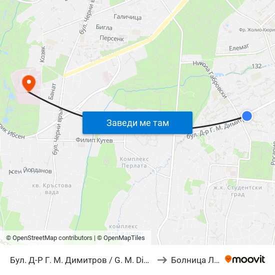 Бул. Д-Р Г. М. Димитров / G. M. Dimitrov Blvd. (0316) to Болница Лозенец map