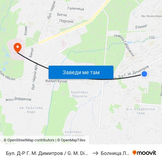 Бул. Д-Р Г. М. Димитров / G. M. Dimitrov Blvd. (0318) to Болница Лозенец map