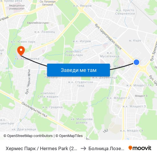 Хермес Парк / Hermes Park (2593) to Болница Лозенец map