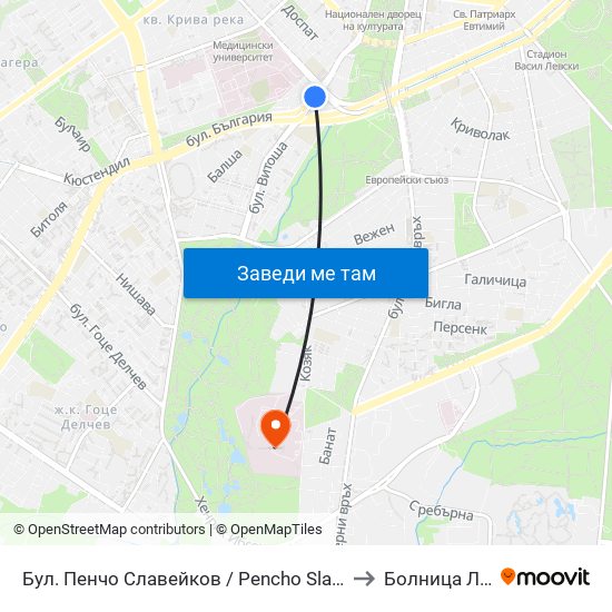 Бул. Пенчо Славейков / Pencho Slaveykov Blvd. (0356) to Болница Лозенец map