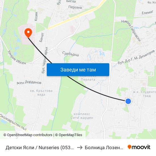 Детски Ясли / Nurseries (0534) to Болница Лозенец map