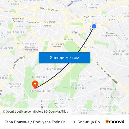 Гара Подуяне / Poduyane Train Station (0468) to Болница Лозенец map