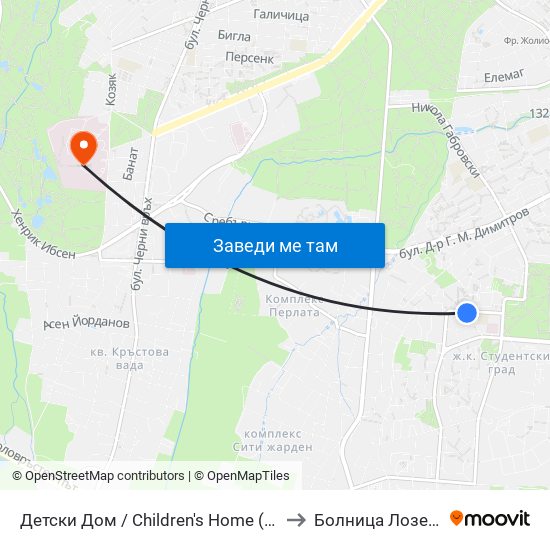 Детски Дом / Children's Home (0530) to Болница Лозенец map