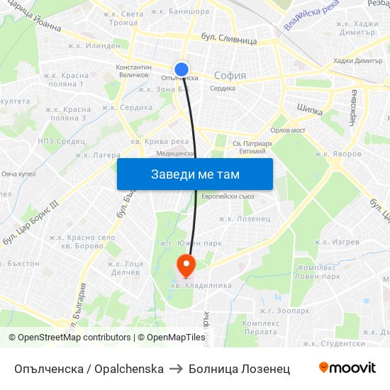 Опълченска / Opalchenska to Болница Лозенец map