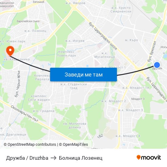 Дружба / Druzhba to Болница Лозенец map