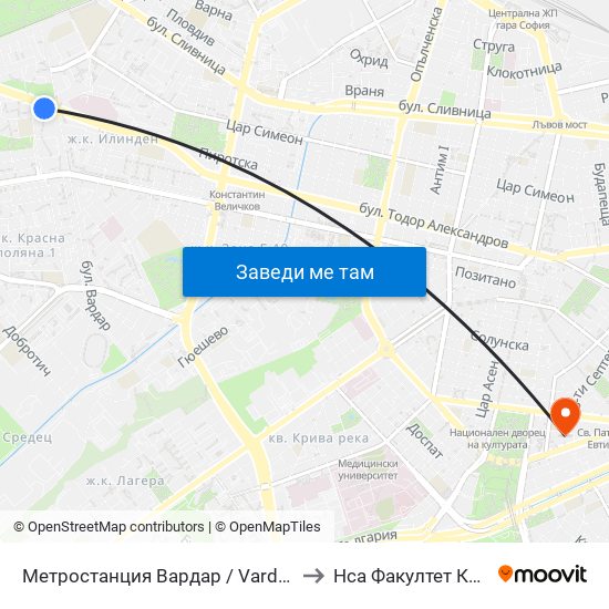 Метростанция Вардар / Vardar Metro Station (1045) to Нса Факултет Кинезитерапия map