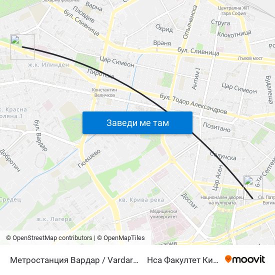 Метростанция Вардар / Vardar Metro Station (1047) to Нса Факултет Кинезитерапия map