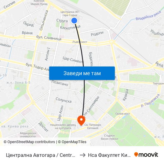 Централна Автогара / Central Bus Station (2665) to Нса Факултет Кинезитерапия map