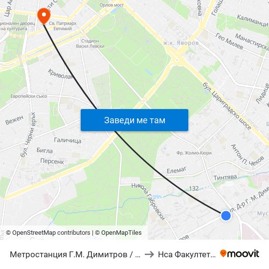 Метростанция Г.М. Димитров / G. M. Dimitrov Metro Station (2679) to Нса Факултет Кинезитерапия map