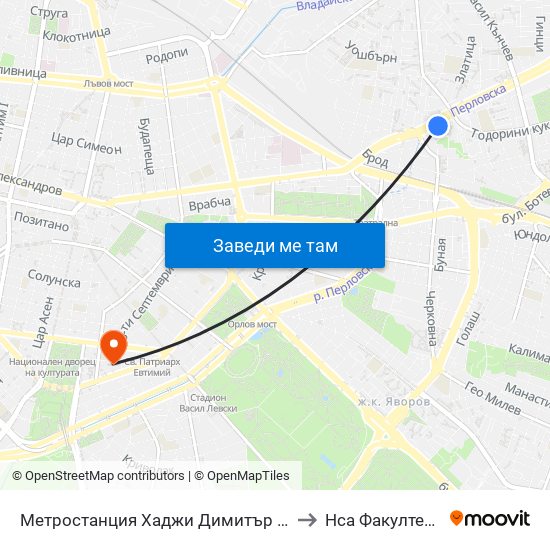 Метростанция Хаджи Димитър / Hadzhi Dimitar Metro Station (0303) to Нса Факултет Кинезитерапия map